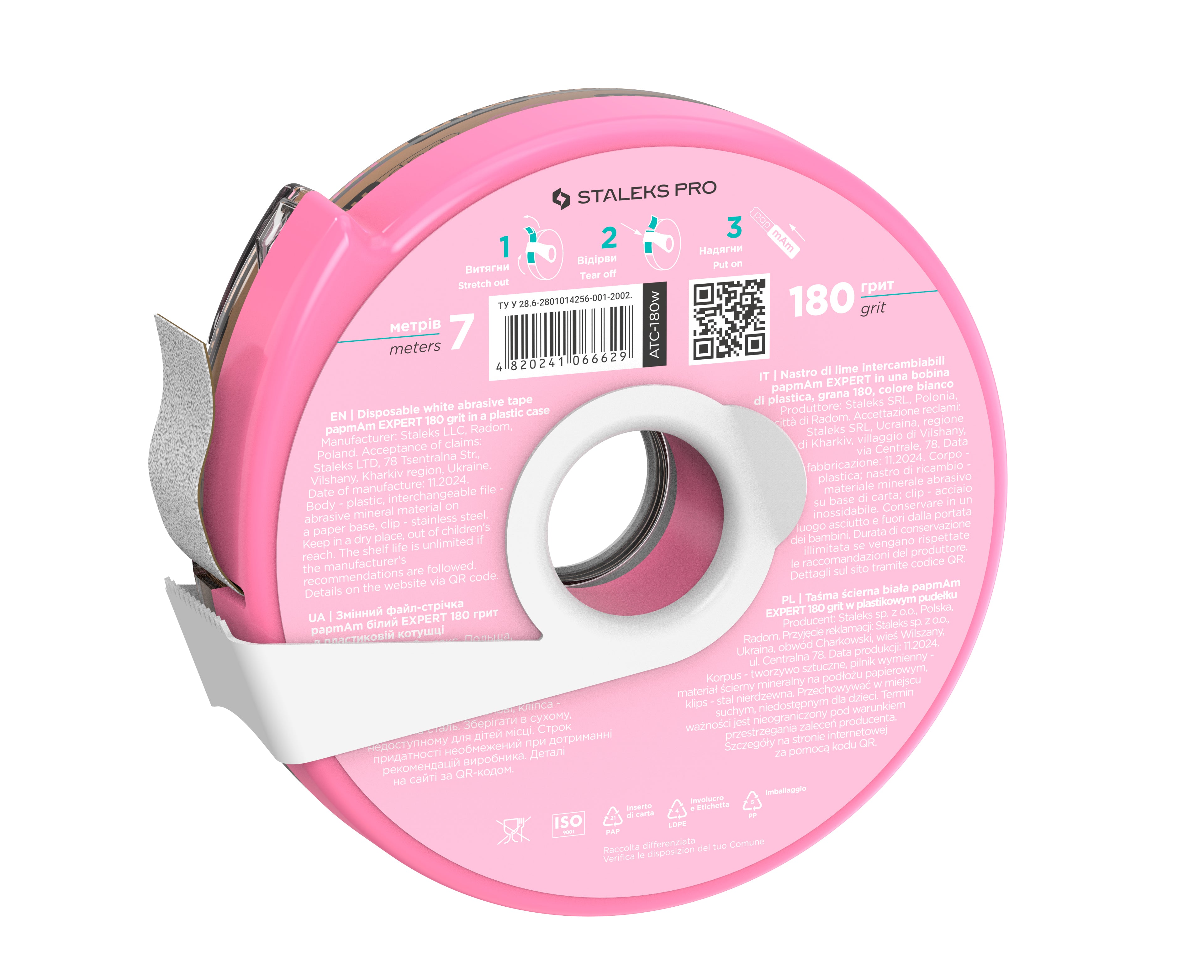 Disposable White Abrasive Tape papmAm Staleks EXPERT 180 Grit im Kunststoffgehäuse