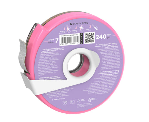 Disposable White Abrasive Tape papmAm Staleks EXPERT 240 Grit im Kunststoffgehäuse
