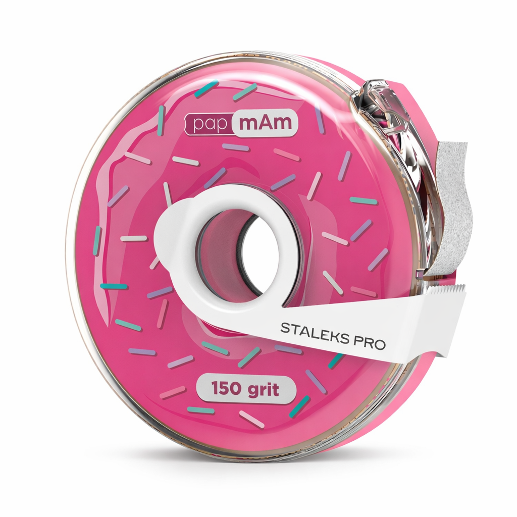 Disposable White Abrasive Tape papmAm Staleks EXPERT 150 Grit im Kunststoffgehäuse